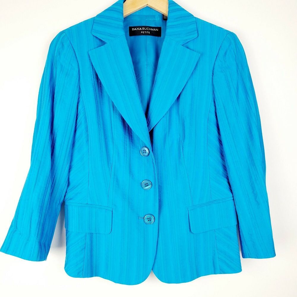 Dana Buchman Petite Electric Blue Career Blazer Size 4 Three Button